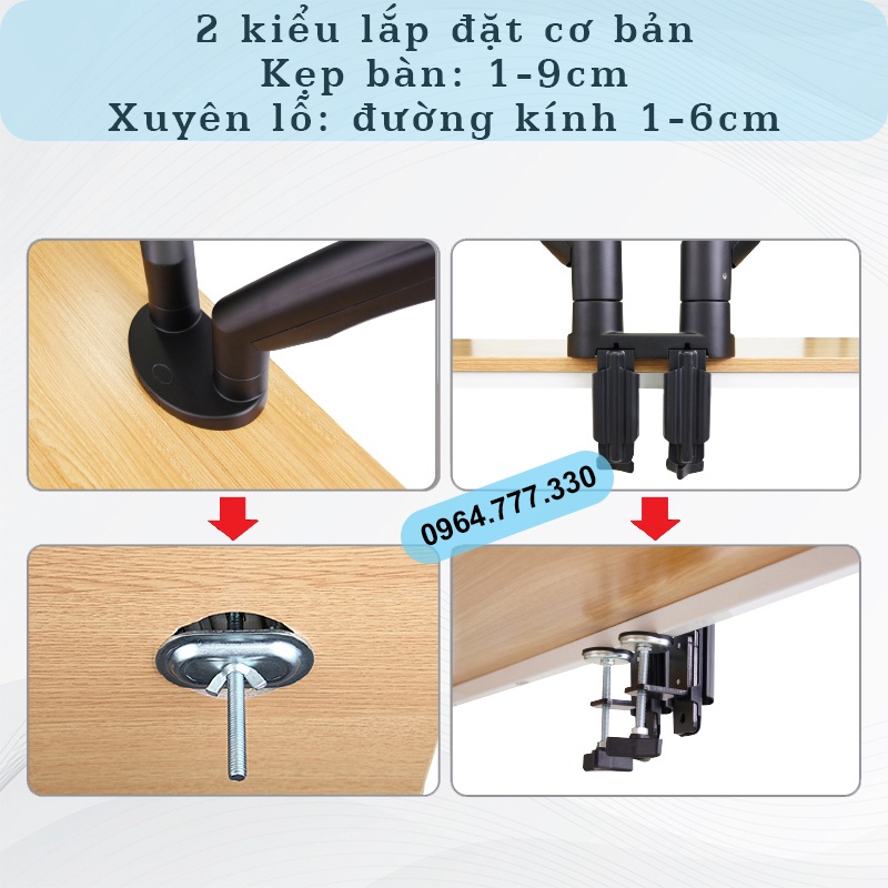 F195A Giá treo 2 màn hình máy tính NB #Tay treo 2 màn hình đa năng #Xoay 360 độ (màn hình 17-32 inch) NorthBayou