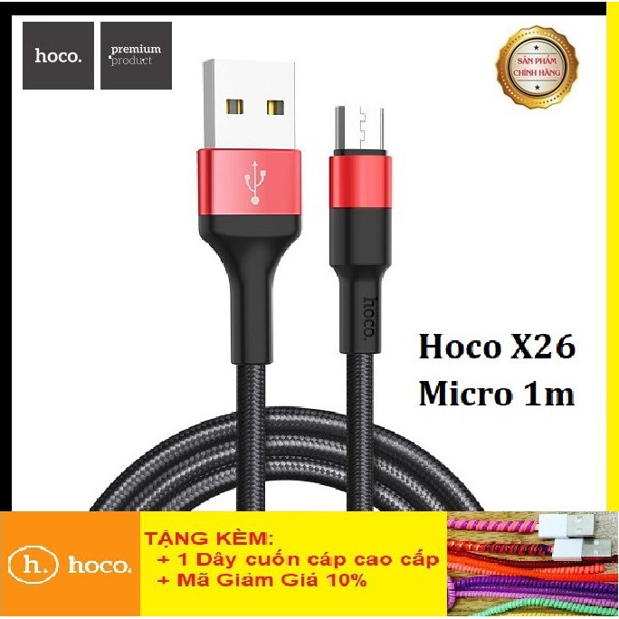 Dây Sạc Micro Usb💎SẠC NHANH+Chống Đứt💎Cáp Sạc Hoco X26 Chính Hãng Dài 1M - BH 12T