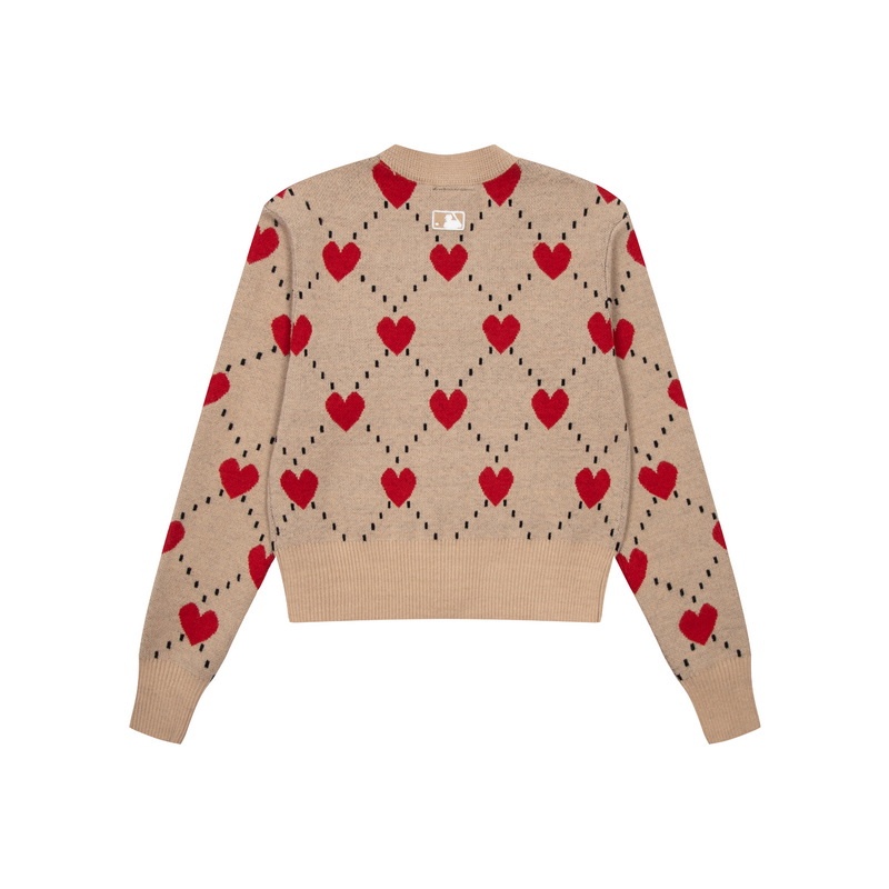 Áo Khoác Cardigan Dệt Kim Tay Dài In Hình Trái Tim MLB Cổ Điển Thời Trang Cho Cặp Đôi