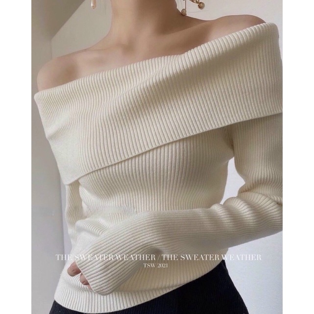 Áo trễ vai dài tay len tăm body