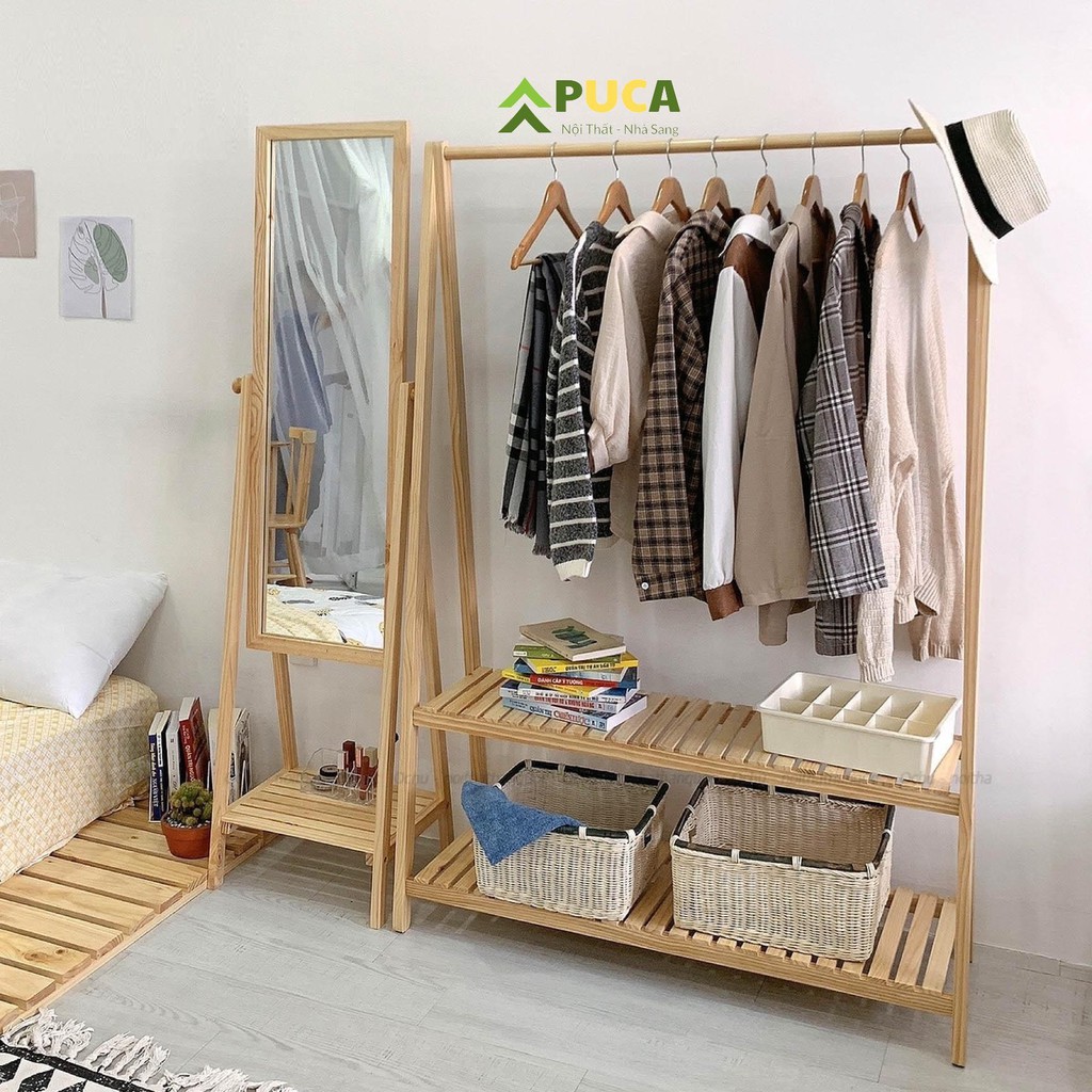 [𝗖𝗼̛̃ 𝗹𝗼̛́𝗻, 𝗴𝗼̂̃ 𝘁𝗵𝗼̂𝗻𝗴] giá treo, cây treo quần áo 1 tầng,2 tầng gỗ thông tự nhiên Newzealand theo phong cách Hàn Quốc | BigBuy360 - bigbuy360.vn