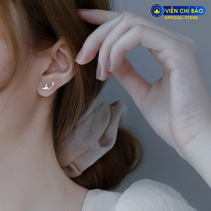 Bông tai bạc nữ cánh bướm đính đá chất liệu bạc 925 thời trang phụ kiện trang sức nữ Viễn Chí Bảo B400753