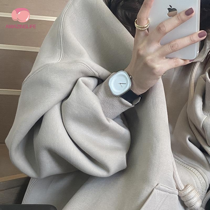 Đồng Hồ Đeo Tay Mặt Vuông Dây Giả Da Phong Cách Nhật Bản Thời Trang Unisex