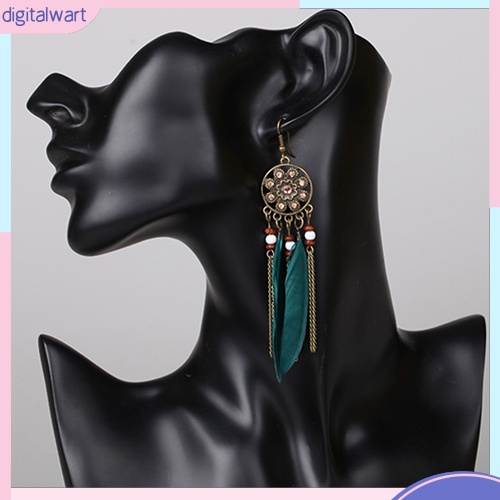 Đôi khuyên tai dáng dài hình dreamcatcher đính lông vũ Bohemian dành cho nữ