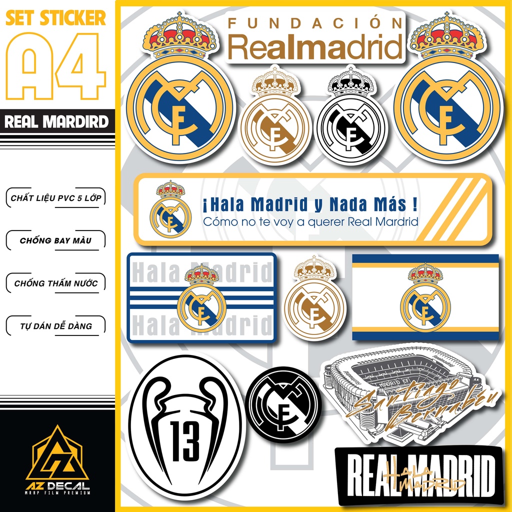 Sticker Bóng Đá CLB Real Madrid Dán Tem Xe, Dán Nón, Điện Thoại, Laptop thumbnail