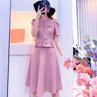 Đầm cổ tròn bèo eo 2 màu (kèm hình thật)