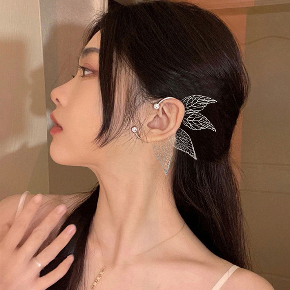 Khuyên kẹp tai đính đá zircon giả hình học thanh lịch kiểu Hàn Quốc cổ điển nhiều màu cho nữ