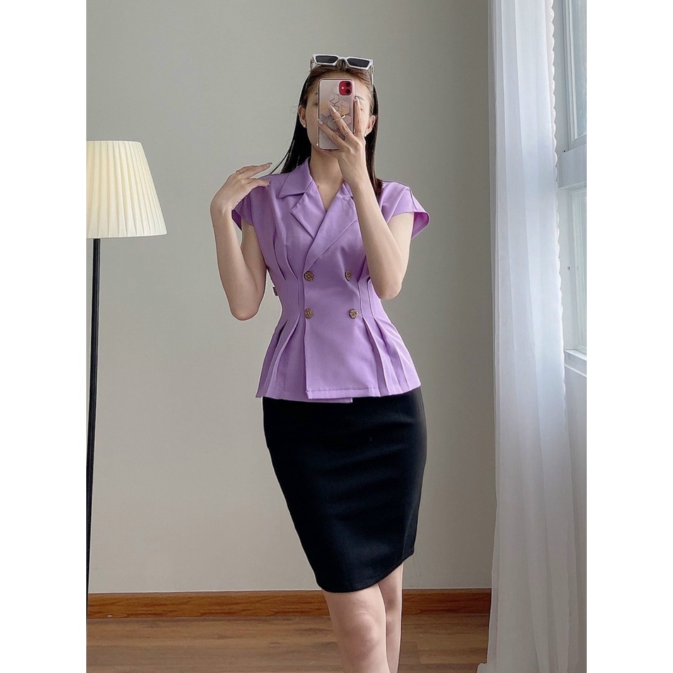 [Mã FAMARAL1 giảm 10K đơn 50K] Áo Sơ Mi Kiểu Nữ ❤️FREESHIP❤️ Công Sở Cổ Vest Chích Eo Đính Nút Gỗ