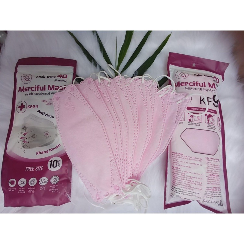 Combo 10 Bịch 100 Cái Khẩu Trang KF94 Vừa Ôm Sát Mặt Màu Hồng Vải Mịn Merciful Maks