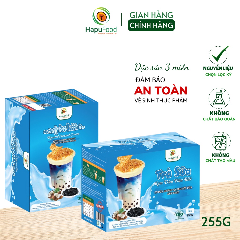 Trà sữa kem dừa đậu biếc HAPUFOOD 255G, có dừa nướng thơm ngon