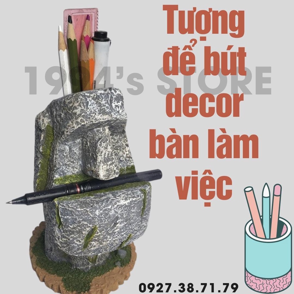 Tượng để bút giả đá dùng trang trí, Decor bàn làm việc siêu xinh, siêu ngầu -Tượng cắm bút để bàn làm việc