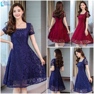 Đầm nữ đầm dự tiệc dáng xòe váy ren xoè cao cấp cổ vuông tay ngắn TH929
