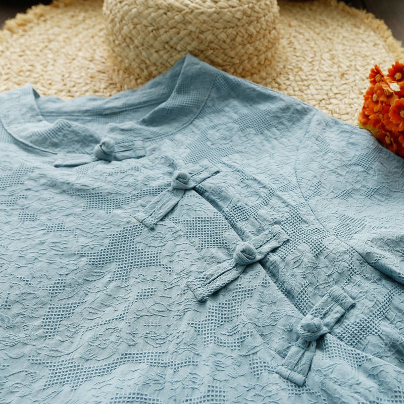 Đầm Cotton Lanh Dáng Dài Cài Nút Kiểu Retro Thời Trang Mùa Hè