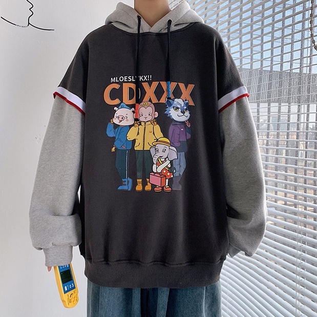 Áo Hoodie Tay Dài Dáng Rộng Phong Cách Hàn Quốc Cho Nam Giới