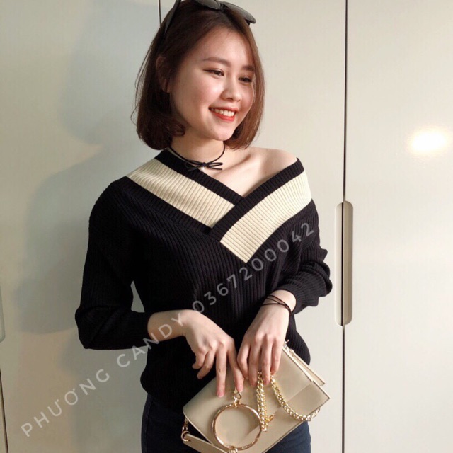 Áo len cổ tim