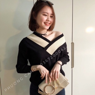 Áo len cổ tim