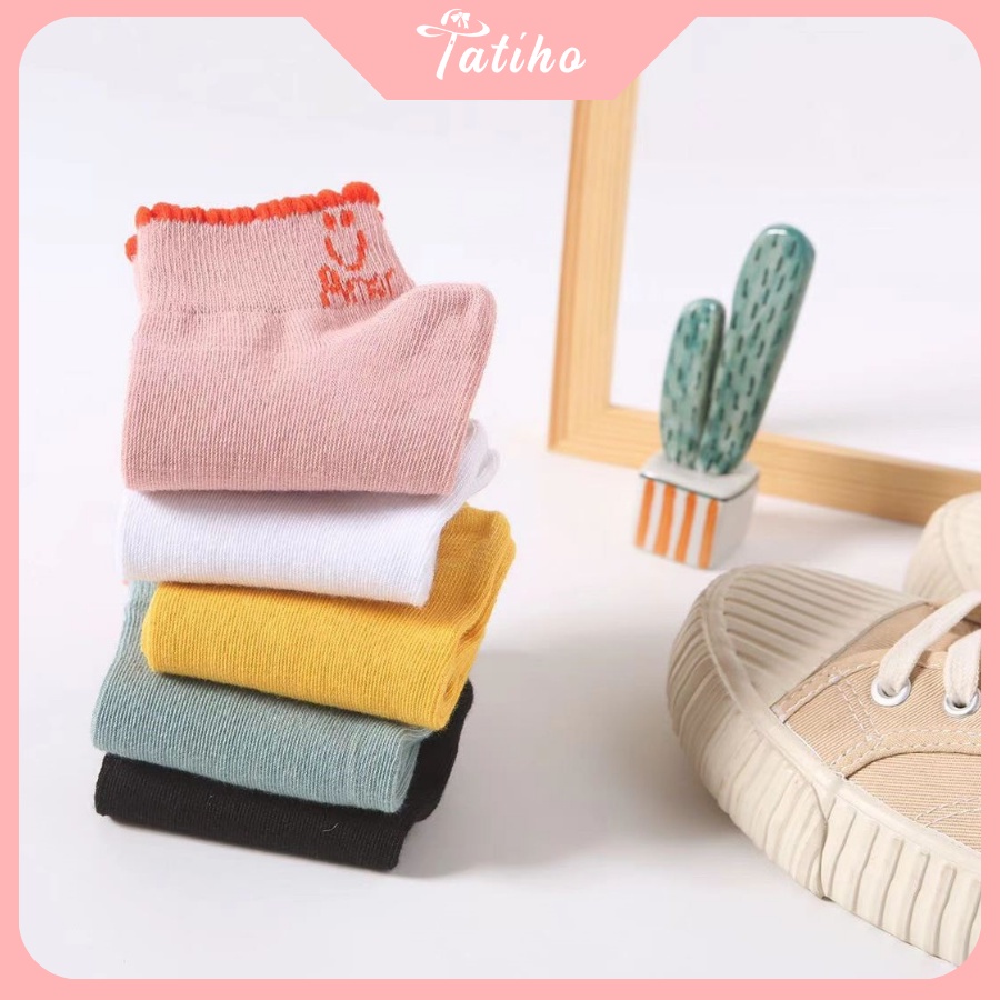 Vớ tất cổ thấp unisex nam nữ chất cotton mềm mịn họa tiết trơn phối AMOR cute phong cách basic thời trang Hàn - Mã TV014