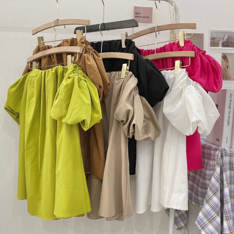 Đầm Trễ Vai 2 Lớp Màu Hot Trend (Hàng Loại 1) Váy Xinh Dáng Xoè Babydoll Xanh, Hồng, Trắng