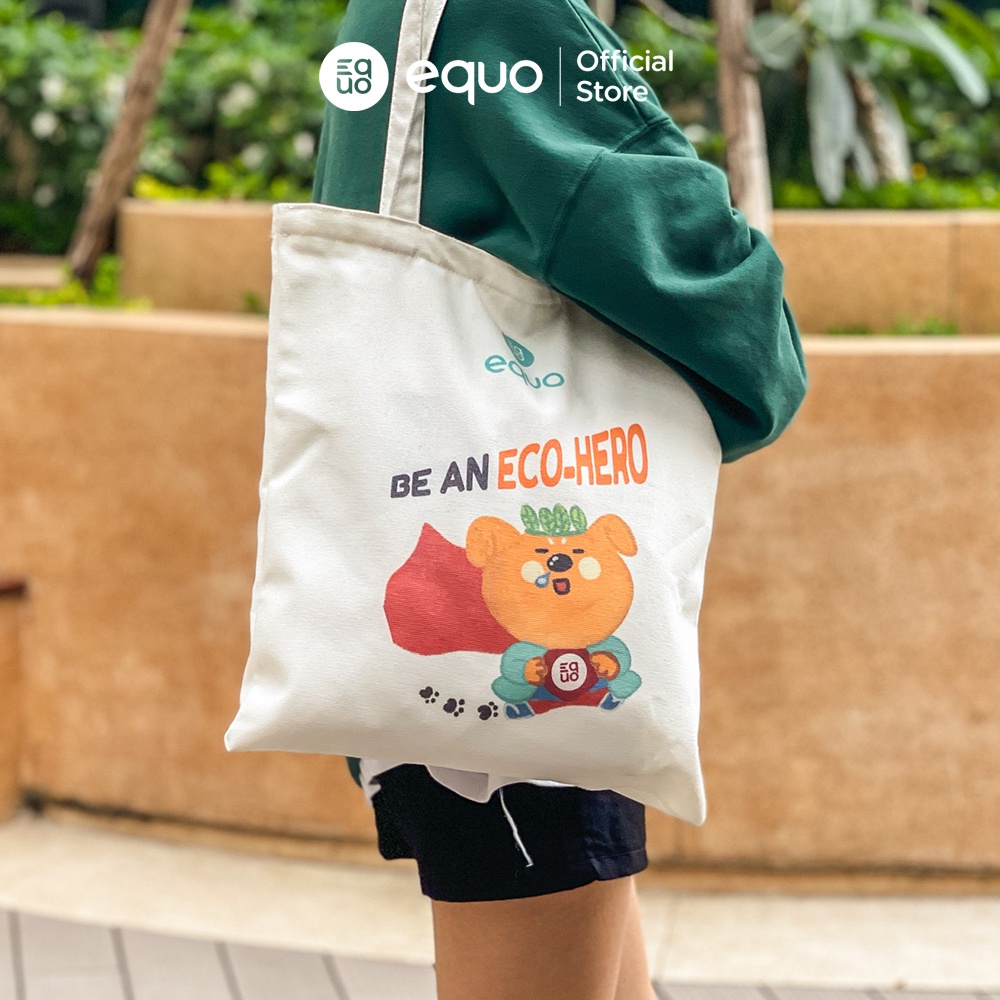 Túi vải EQUO thiết kế Be an Eco-hero sử dụng được nhiều lần size 35x40cm