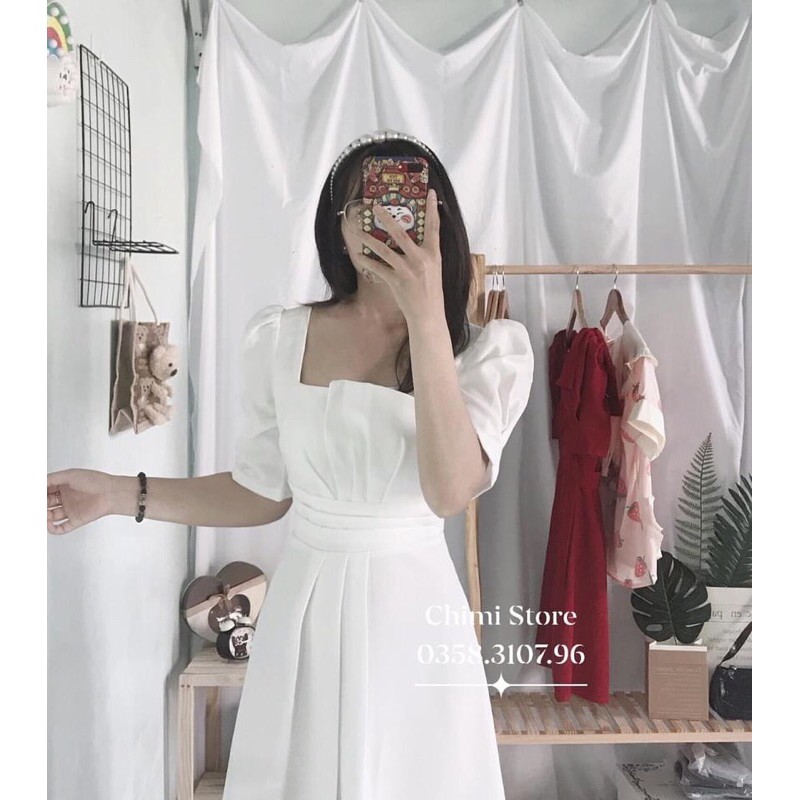 ĐẦM TRẮNG DÁNG XOÈ CỔ VUÔNG TINH TẾ