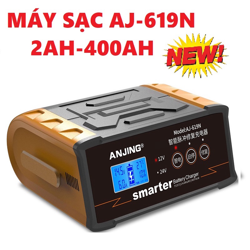 Sạc ắc quy 12v/24v 400ah sạc bình ôtô xe tải thông minh tự động ngắt khi đầy - AJ-619N