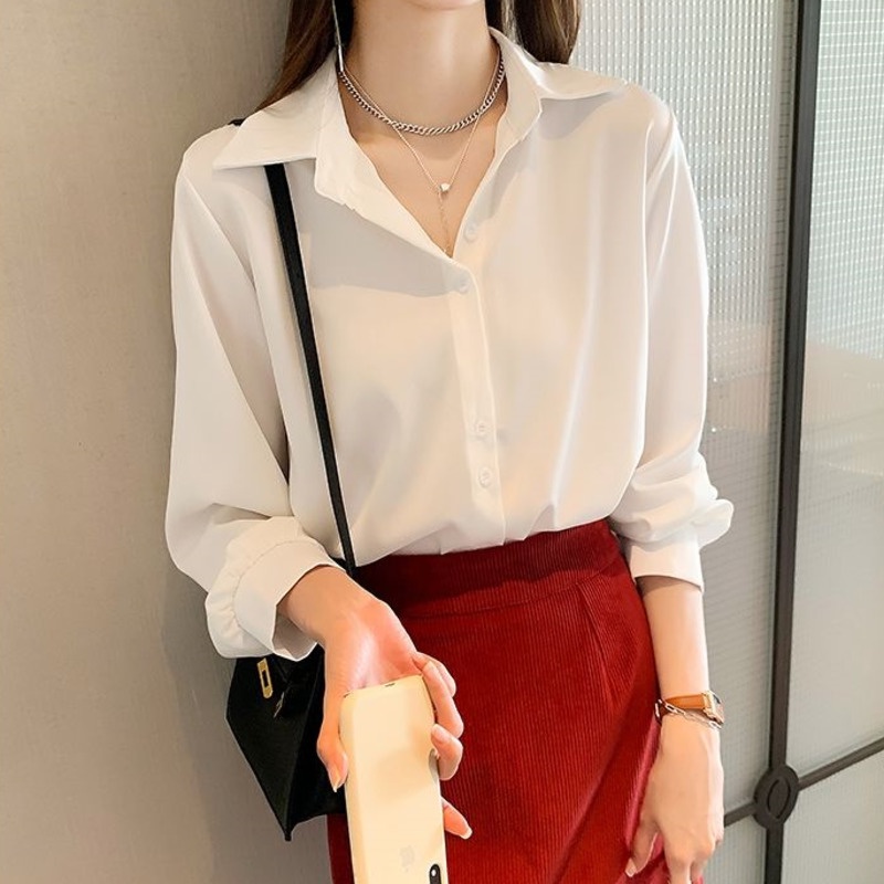 Áo Sơ Mi Chiffon Tay Dài Màu Trơn Cỡ Lớn Thiết Kế Đơn Giản Cá Tính