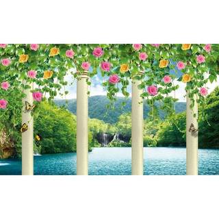 Tranh dán tường 3D tranh trang trí cửa sổ giàn hoa hồng BINBIN CS88 (Không phai màu)