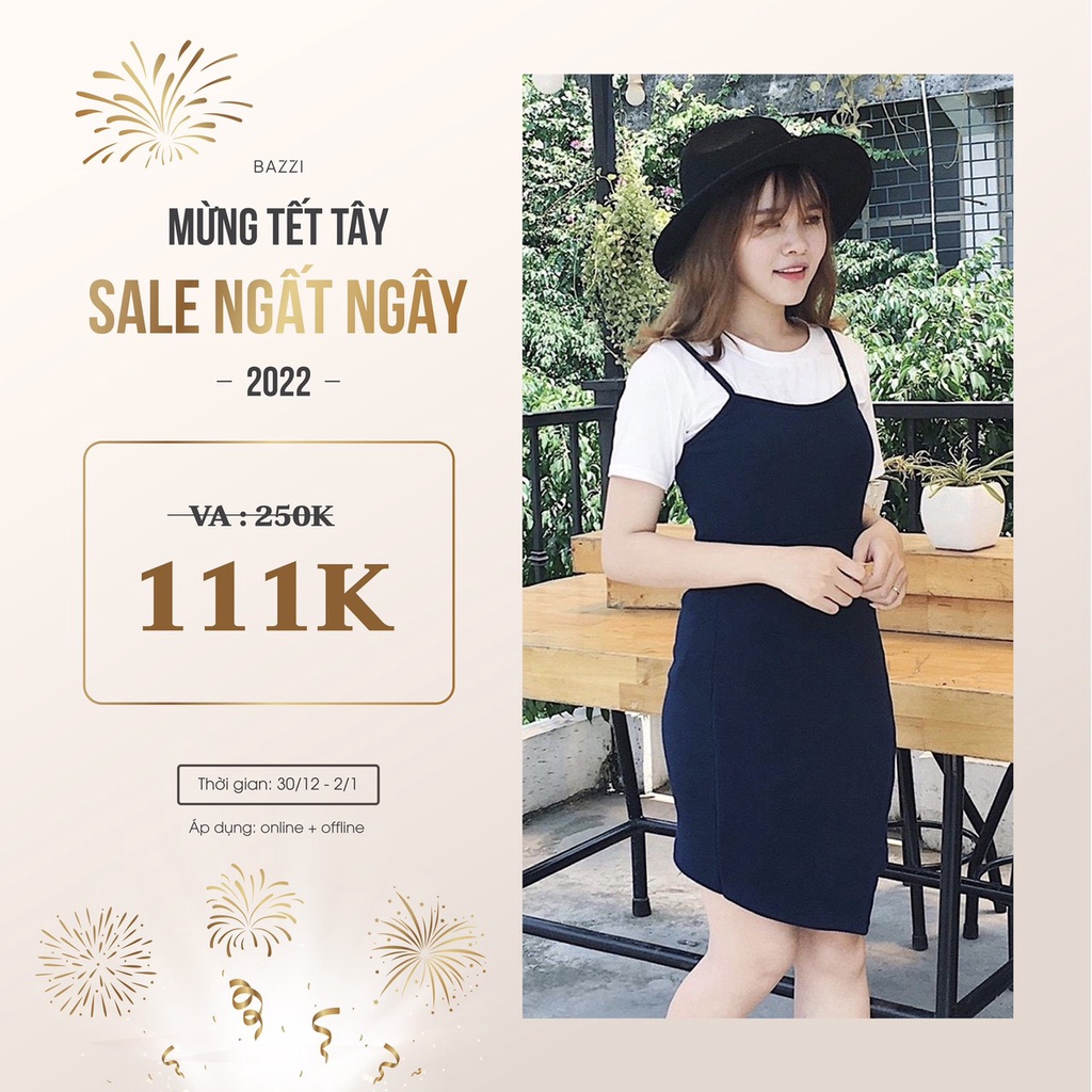 Đầm ôm, váy 2 dây body xinh xắn màu xanh trơn thiết kế Bazzi co giãn chống nhăn cao cấp -ẢNH THẬT