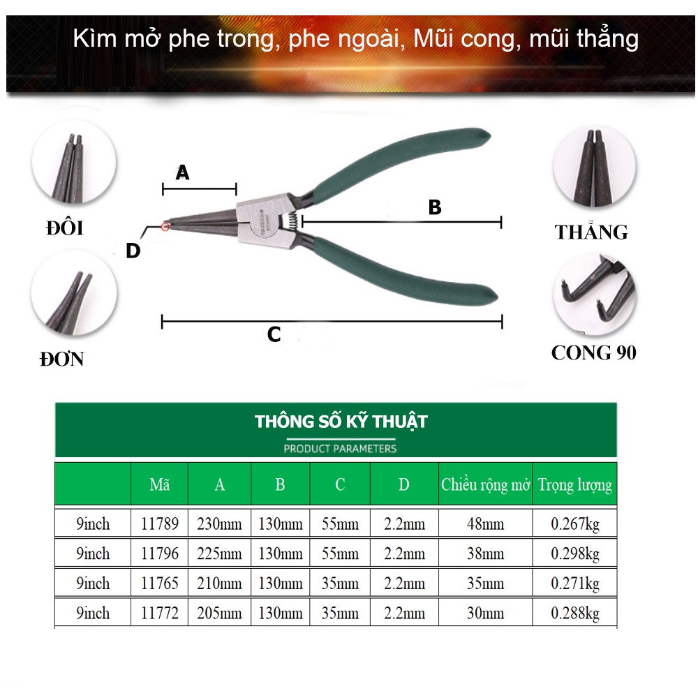 Kìm mở phe trong, phe ngoài, Mũi cong, mũi thẳng, mũi đôi, mũi đơn (kìm phanh) - Chính hãng Tuosen- (Lưu ý giá 1 chiếc)