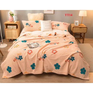 Chăn tuyết tăm lông thỏ hoa nỉ nhung hoa mềm bóng mịn TT14 chăn 4 mùa cao cấp hè thu đông giữ nhiệt tốt