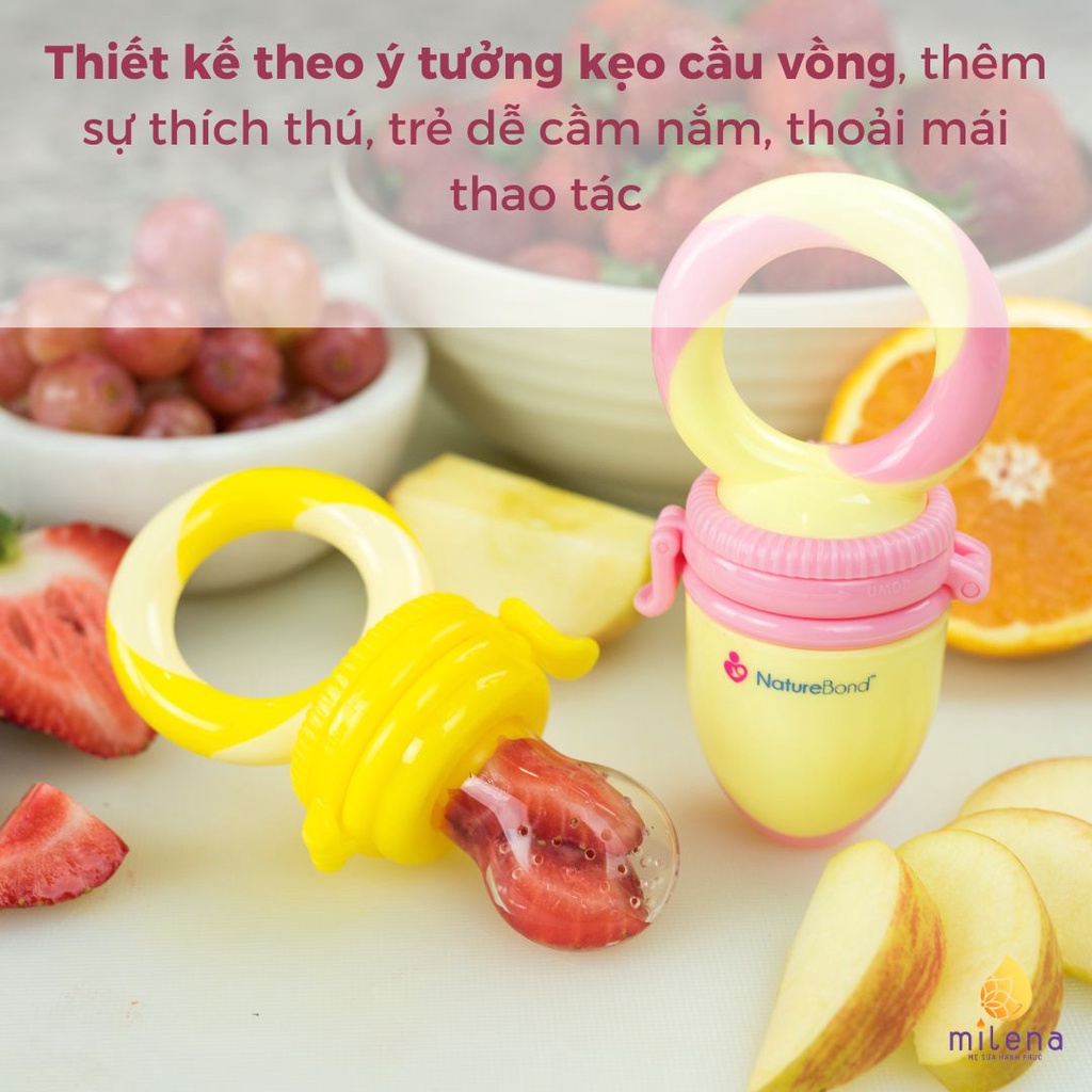 Túi nhai ăn dặm cho bé kích thích ngon miệng NatureBond chống hóc độc quyền chính hãng gồm 6 Núm  4-12 tháng