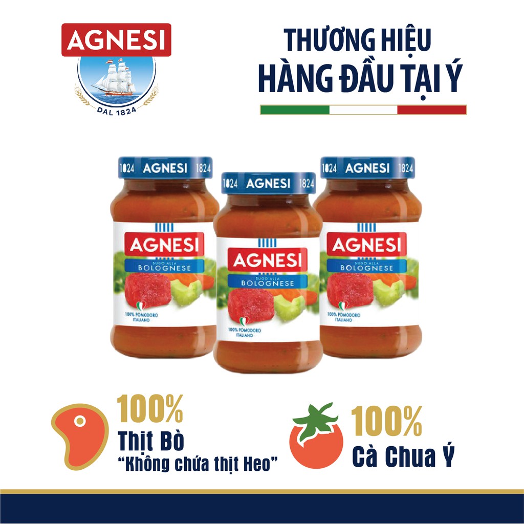 3 hũ sốt cà chua thịt bò bằm Agnesi Ý bolognese 400g