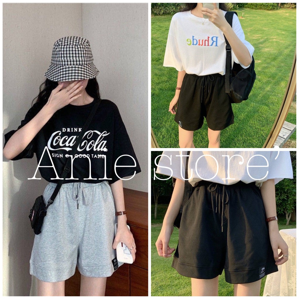 Quần Đùi Dáng Hàn In Logo Unisex 🦋FREESHIP🦋 Quần Short Ống Rộng Dây Rút Chất Chân Cua 2 Màu