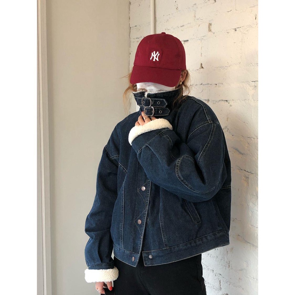 Áo Khoác Jean Lót Lông Cừu Dày Dặn Phong Cách Hàn Quốc Dành Cho Nữ