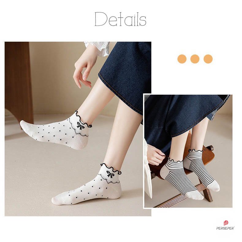 Tất cổ ngắn nữ chất liệu cotton co giãn bốn chiều, set tất vớ phong cách công chúa đáng yêu