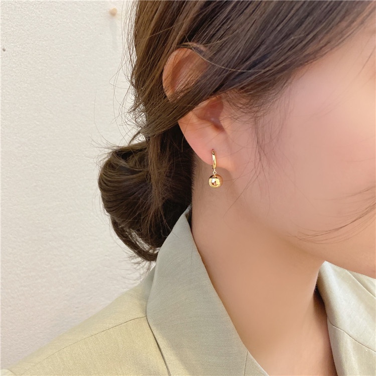 Bông Tai Xỏ Hạt Vàng Phong Cách Hàn Quốc Cổ Điển Dành Cho Nữ