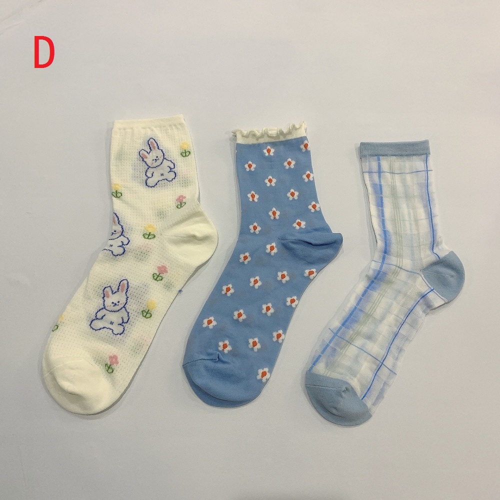 Set 3 Đôi Vớ Cotton Họa Tiết Hoạt Hình Phong Cách Lolita Đáng Yêu