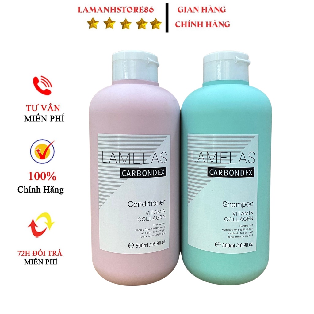 Dầu gội xả phục hồi LAMELAS-CARBONDEX, siêu mềm mượt - siêu lưu hương 500ml*2 - Cặp dầu gội lamelas