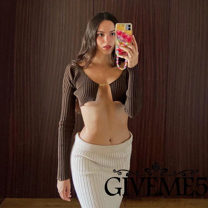 Áo Croptop Tay Dài Màu Sắc Thanh Lịch Cho Nữ