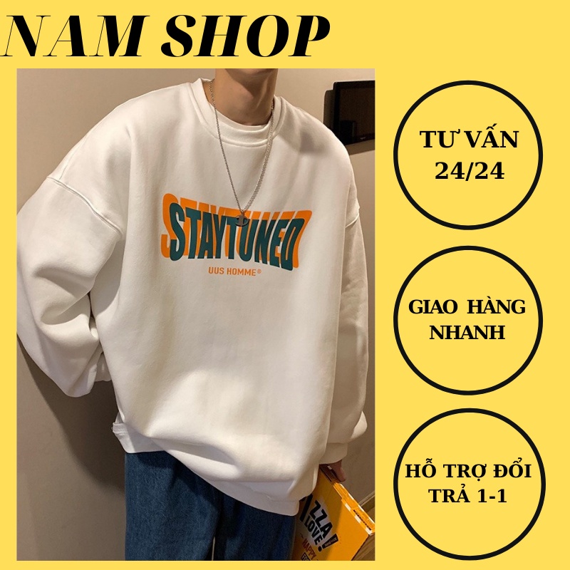 Áo sweater , Áo nỉ bông cotton in chữ ngang ngực phom rộng phong cách Hàn Quốc.