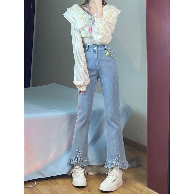 Jiashucheng Quần Jean Nữ Cạp Cao Ngang Mắt Cá Chân Phong Cách Mới