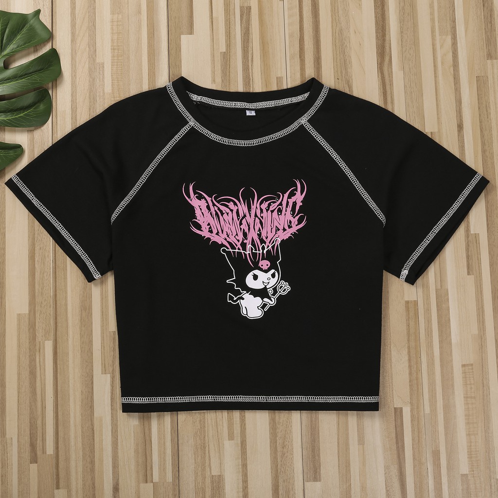 Áo thun croptop tay ngắn in họa tiết hoạt hình dễ thương cho phái nữ