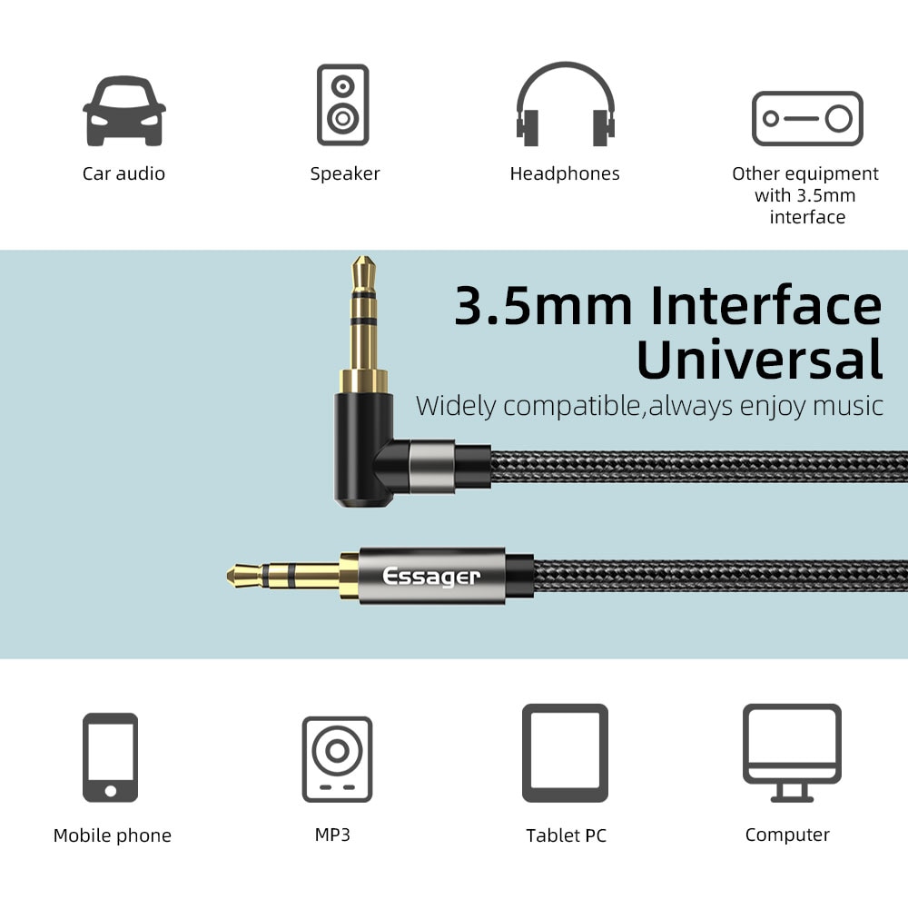 Dây cáp tai nghe Essager AUX giắc cắm 3.5mm HiFi cho loa/ tai nghe/ laptop