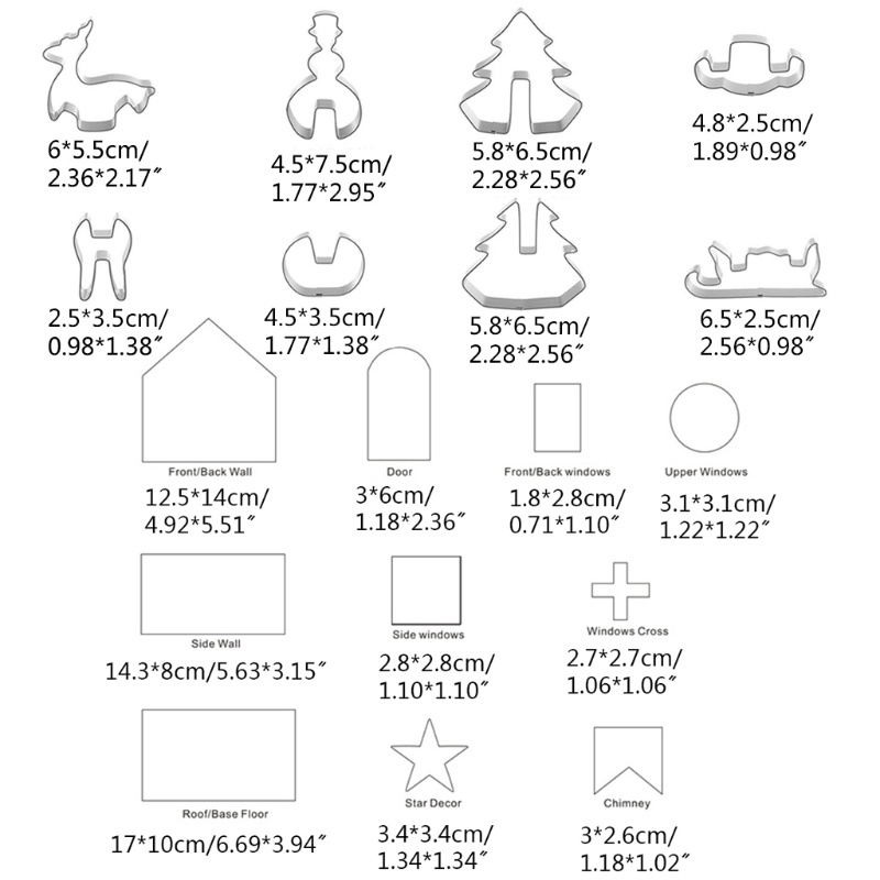 QQ Bộ 18 Khuôn Cắt Bánh Quy Hình Ngôi Nhà Gừng Tuần Lộc Hoạt Hình Bằng Thép Không Gỉ