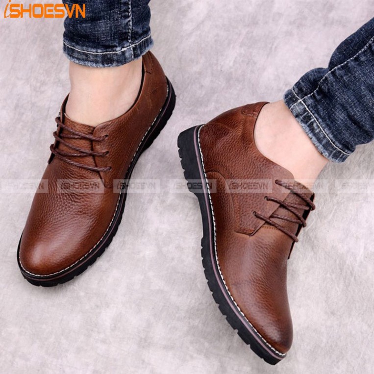 Giày da bò nam thời trang buộc dây tăng chiều cao 5cm ISHOESVN IS421 giày ishoes