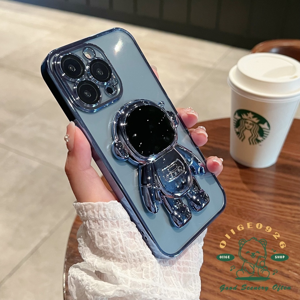 Ốp Điện Thoại TPU Mềm Trong Suốt Có Giá Đỡ Hình Phi Hành Gia Cho Iphone 13 12 11 Pro Max Xs Max Xr 8 7Plus