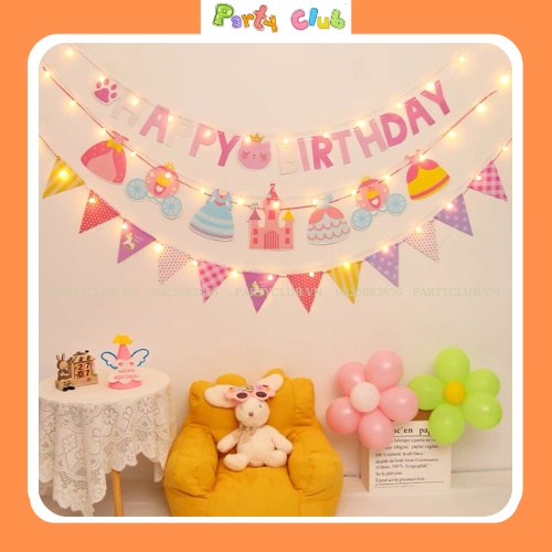 Dây treo trang trí dây chữ happy birth day mèo vương miệng trang trí sinh nhật