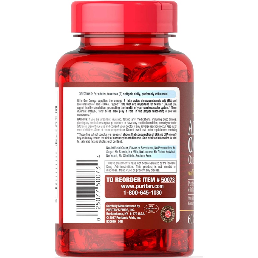 Viên uống Omega 3,5,6,7,9 vitamin D3. 6 trong một Puritan's Pride. USA