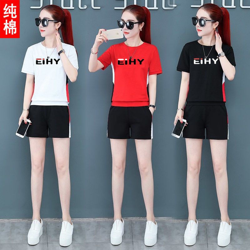 95 cotton plus size quần tây ngắn tay cắt xén phù hợp với phụ nữ mùa hè 2021 phong cách Hàn Quốc mới bộ đồ hai mả