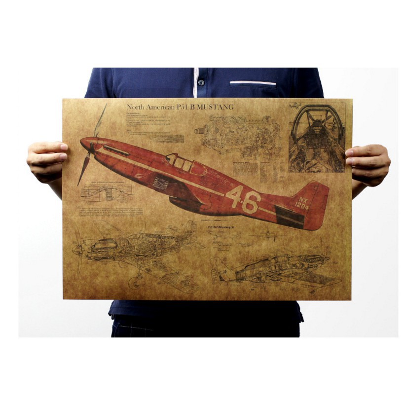 Poster giấy kraft hình máy bay thế chiến thứ II độc đáo